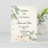 エレガントな結婚式の招待状, ベージュ グリーン ゴールド 招待状 (スタンド正面)