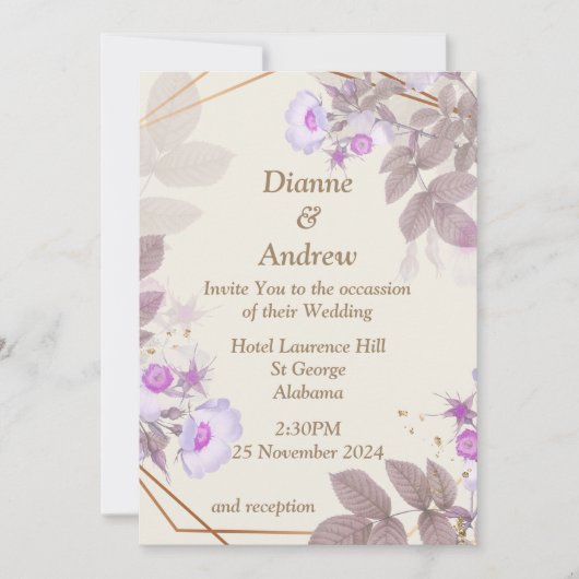 エレガントな結婚式の招待状, ベージュ, 紫 招待状 (正面)
