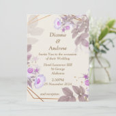 エレガントな結婚式の招待状, ベージュ, 紫 招待状 (スタンド正面)