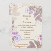 エレガントな結婚式の招待状, ベージュ, 紫 招待状 (正面/裏面)