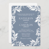 エレガントな結婚式の招待状 | ヴィネ (ダスティーブルー) 招待状 (正面/裏面)