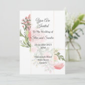 エレガントな結婚式の招待状, ヴィンテージ ピンク フローラル 招待状 (スタンド正面)