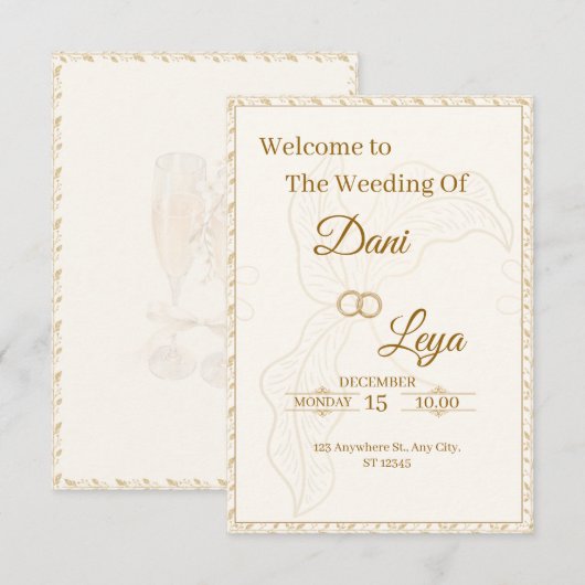 エレガントな結婚式の招待状 招待状 (正面/裏面)