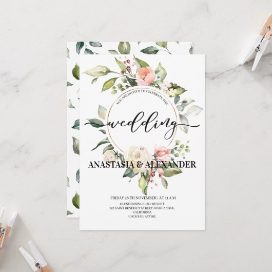 エレガントな結婚式の招待状。招待状 (正面/裏面インサイチュ)