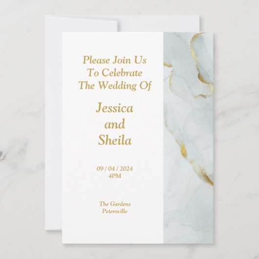 エレガントな結婚式の招待状, 緑, 金, 大理石 招待状 (正面)