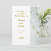 エレガントな結婚式の招待状, 緑, 金, 大理石 招待状 (スタンド正面)