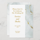 エレガントな結婚式の招待状, 緑, 金, 大理石 招待状 (正面/裏面)