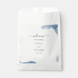 エレガントな結婚式の招待状 青と金のミニマル フェイバーバッグ