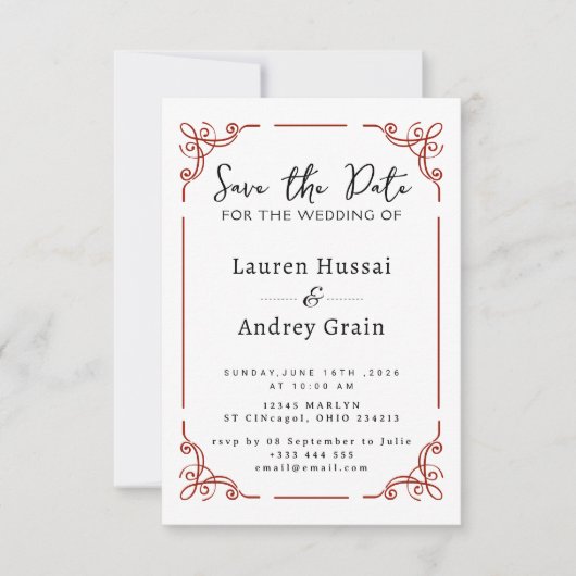 エレガントな結婚式の招待状（Save the Date） セーブザデート (正面)