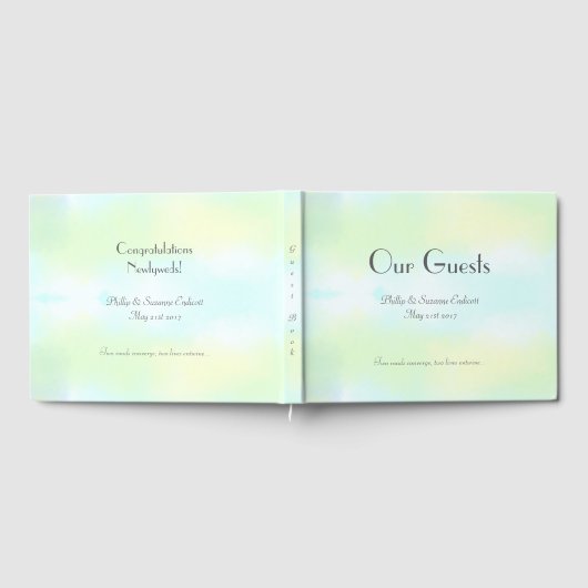 エレガントな結婚式の新婚イエローブルーウォーター色 ゲストブック (全面)