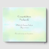 エレガントな結婚式の新婚イエローブルーウォーター色 ゲストブック (裏面)