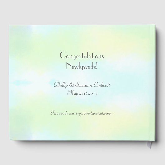 エレガントな結婚式の新婚イエローブルーウォーター色 ゲストブック (裏面)