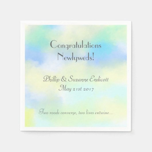 エレガントな結婚式の新婚イエローブルーウォーター色 スタンダードカクテルナプキン (正面)