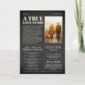 エレガントな結婚式の新聞とタイムラインブラック&金ゴールド 箔グリーティングカード (裏面)