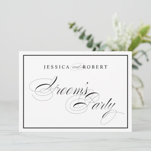 エレガントな結婚式の新郎の仲間たちへの看板 黒い枠 招待状 (スタンド正面)