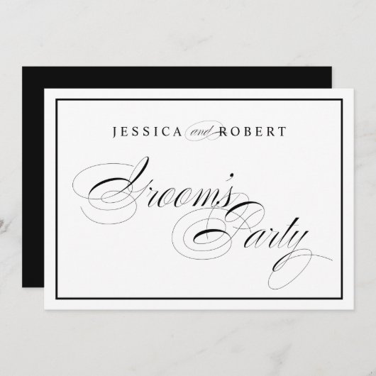 エレガントな結婚式の新郎の仲間たちへの看板 黒い枠 招待状 (正面/裏面)