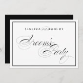 エレガントな結婚式の新郎の仲間サイン 黒い枠 招待状 (正面/裏面)