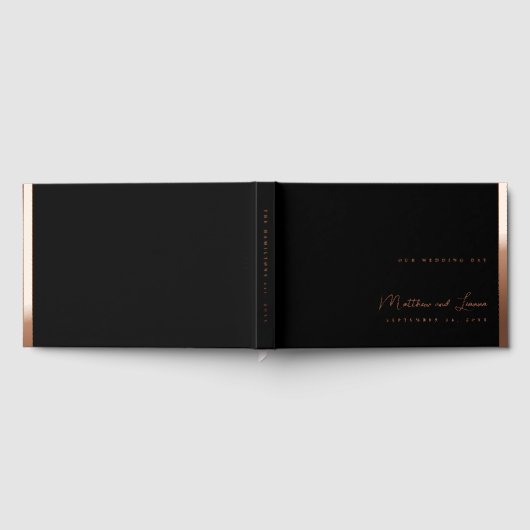 エレガントな結婚式の新郎新婦のスクリプトFoiled Edge ゲストブック (全面)