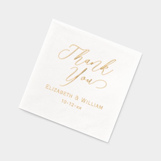 エレガントな結婚式の新郎新婦の日付ありがとうありがとう#1 箔ナプキン (左)