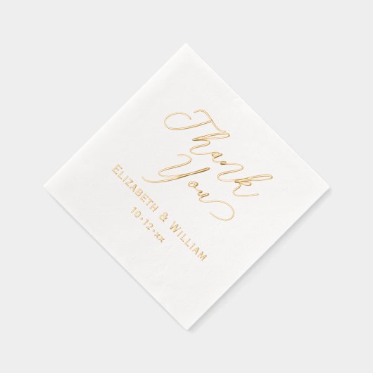 エレガントな結婚式の新郎新婦の日付ありがとうありがとう#1 箔ナプキン (右)