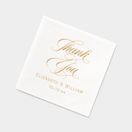 エレガントな結婚式の新郎新婦の日付ありがとうありがとう#2 箔ナプキン (左)