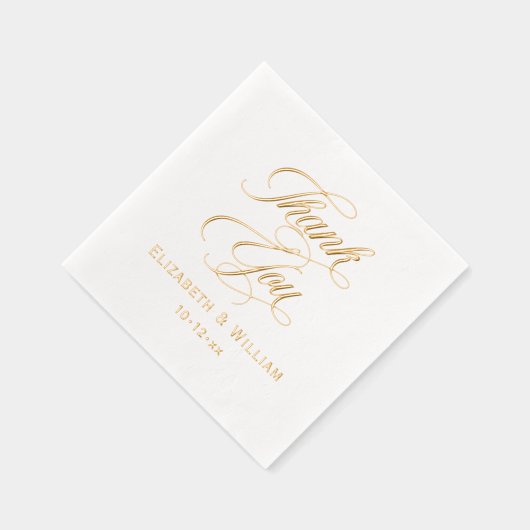 エレガントな結婚式の新郎新婦の日付ありがとうありがとう#2 箔ナプキン (右)