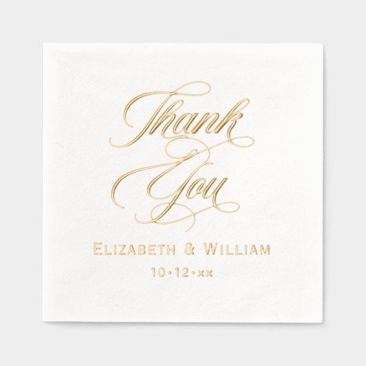 エレガントな結婚式の新郎新婦の日付ありがとうありがとう#2 箔ナプキン (正面)