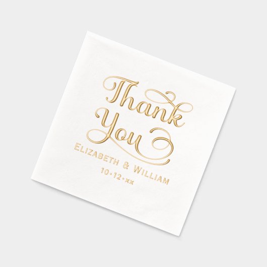 エレガントな結婚式の新郎新婦の日付ありがとうありがとう#3 箔ナプキン (左)