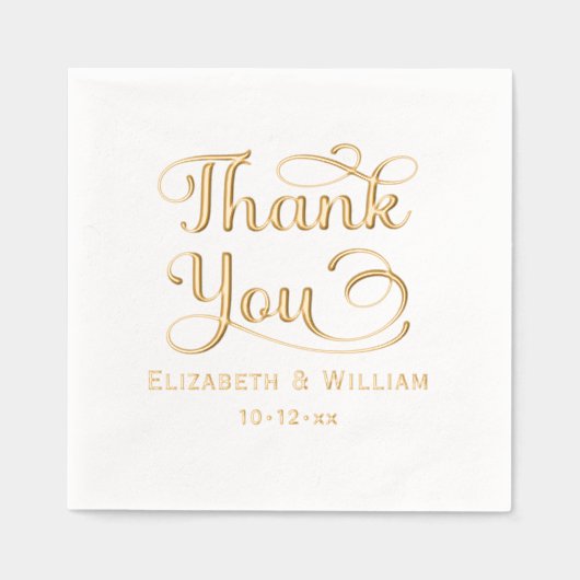 エレガントな結婚式の新郎新婦の日付ありがとうありがとう#3 箔ナプキン (正面)