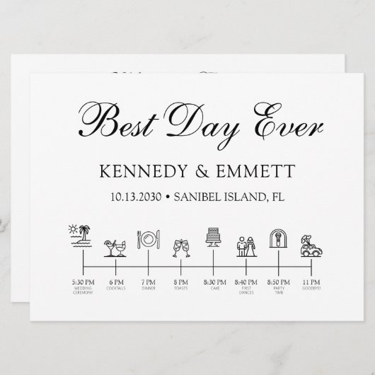 エレガントな結婚式の日のタイムラインプログラム プログラム (正面/裏面)