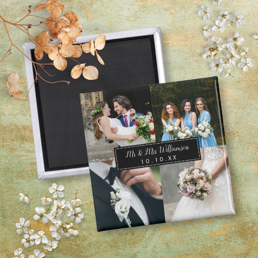 エレガントな結婚式の日のフォトコラージュ マグネット