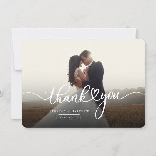 エレガントな結婚式の日の写真の手書付き感謝 ノートカード (正面)
