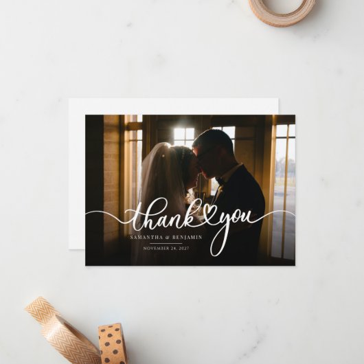 エレガントな結婚式の日の写真スクリプトありがとう ノートカード (正面/裏面インサイチュ)