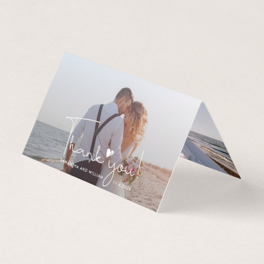 エレガントな結婚式の日の2枚の写真の御礼カード (正面)