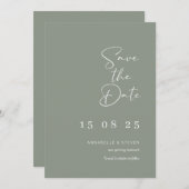エレガントな結婚式の日付のセージ緑を保存 招待状 (正面/裏面)