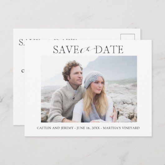 エレガントな結婚式の日付の写真はがきを保存 案内ポストカード (正面/裏面)