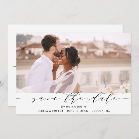 エレガントな結婚式の日付の写真カードを保存 セーブザデート (正面/裏面)