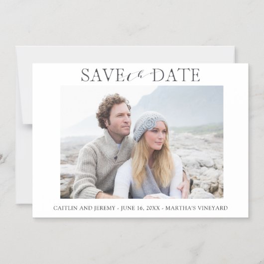 エレガントな結婚式の日付を保存するフォトマグets マグネット招待状 (正面)