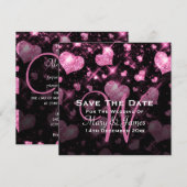 エレガントな結婚式の日付を保存グリッターハートピンク セーブザデート (正面/裏面)