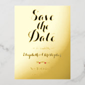 エレガントな結婚式の日付を保存ブラックフェイク金ゴールド 箔招待状ポストカード (正面)