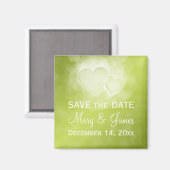 エレガントな結婚式の日付を保存モダンハート緑 マグネット (正面/裏面)