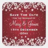 エレガントな結婚式の日付を除く冬の輝く赤 スクエアシール (正面)