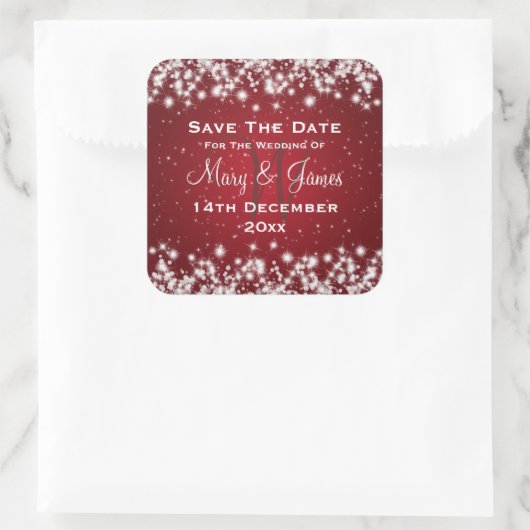 エレガントな結婚式の日付を除く冬の輝く赤 スクエアシール (バッグ)