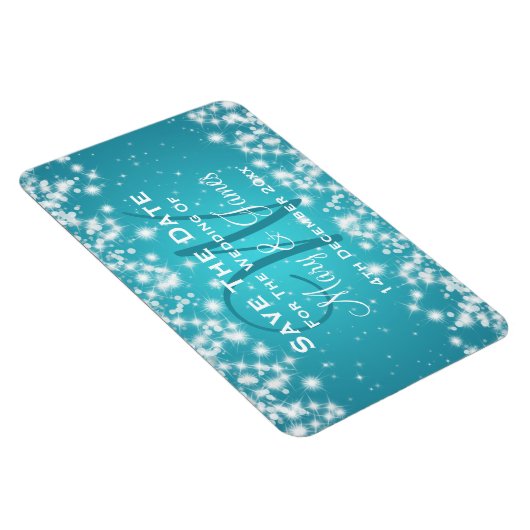 エレガントな結婚式の日付を除く冬の輝く青 マグネット (右側)