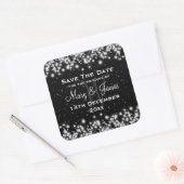 エレガントな結婚式の日付を除く冬の輝く黒 スクエアシール (封筒)