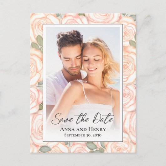 エレガントな結婚式の日付写真を保存 ポストカード (正面)