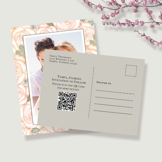 エレガントな結婚式の日付写真を保存 ポストカード