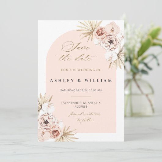 エレガントな結婚式の日付招待テンプレートを保存 招待状 (スタンド正面)