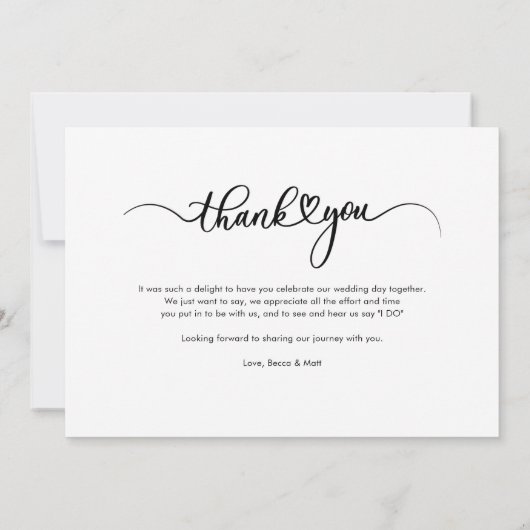 エレガントな結婚式の日写真書道ありがとう ノートカード (裏面)
