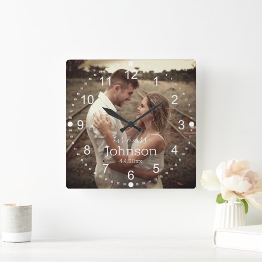 エレガントな結婚式の日写真 スクエア壁時計 (ホーム)